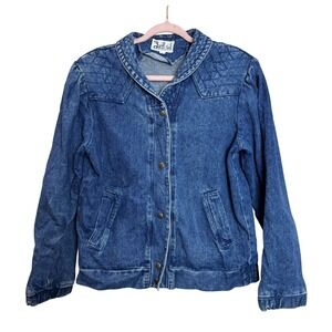 Vintage The Jack Set Quilted Shoulder‎ Denim Jacket Pockets 80s Bomber Style L